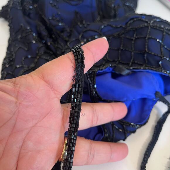 VTG 90s Y2K Whimsigoth Fairy Silk Beaded Maxi Dress Size XS Black Blue Sheer - Picture 14 of 16